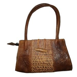 Vintage Brown Leather Handbag Purse Armadillo?